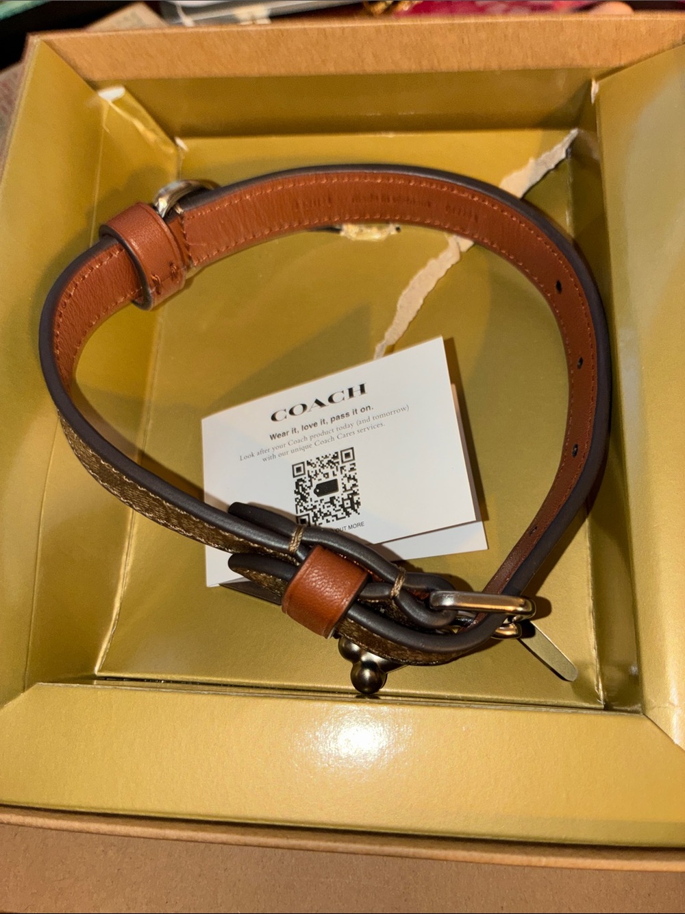 Coach small Brown Signature Canvas & Tan Leather Dog Collar with Charm CH144